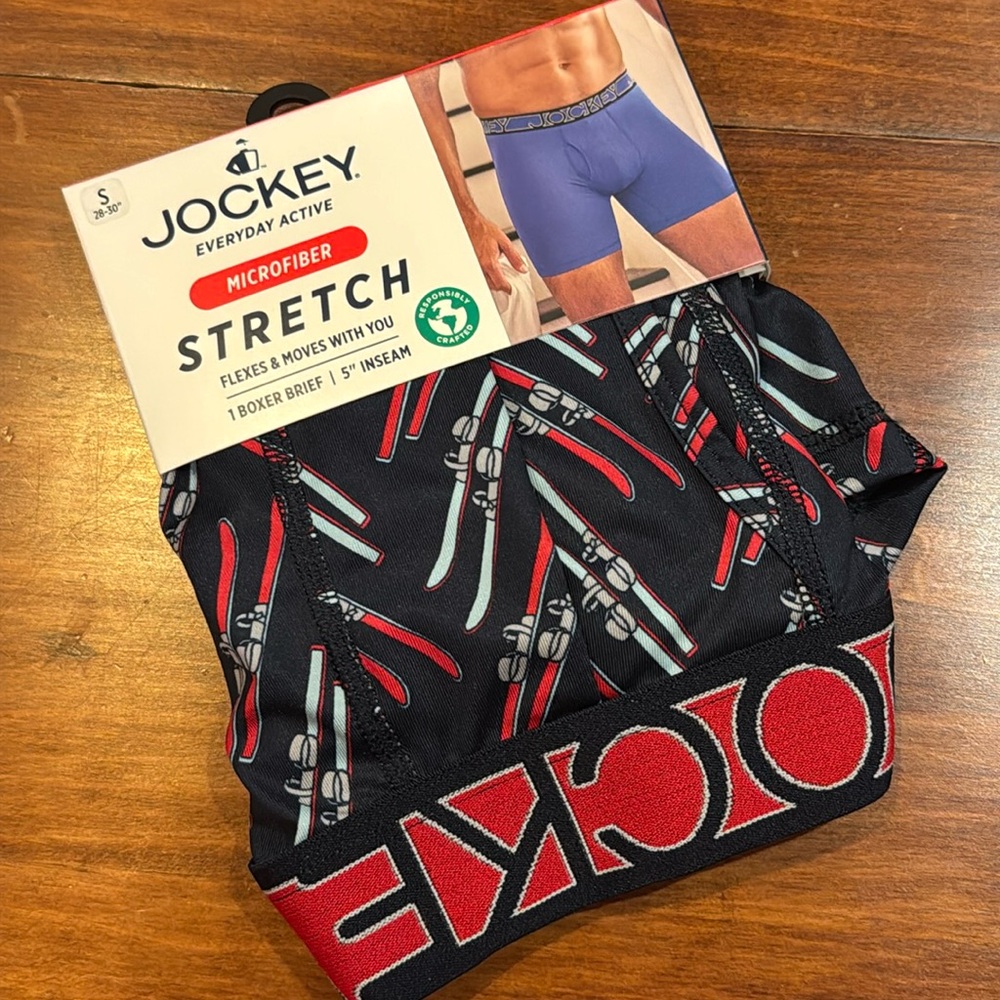 NWT Jockey Active Microfiber Boxer Brief 5” Inseam 1 Pair Small 28-30” Ski NEW!